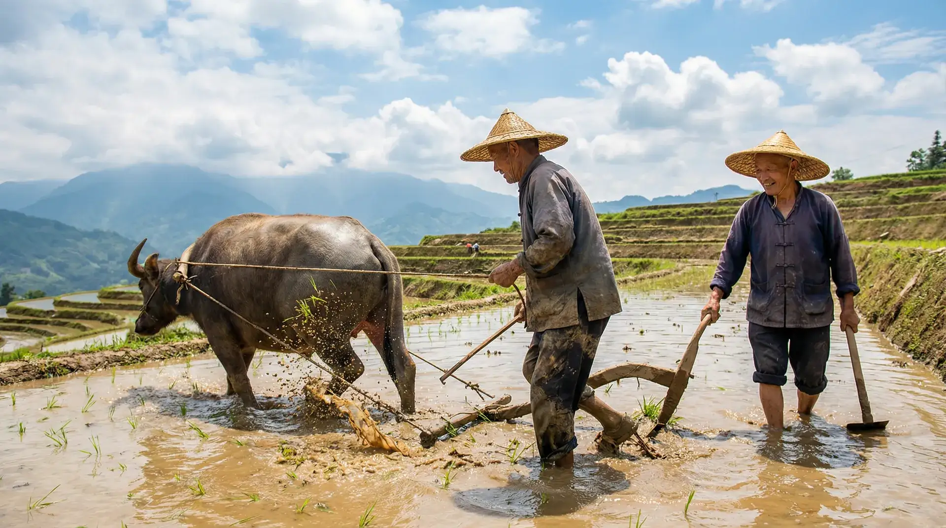 水牛犁田的乡村劳作场景 - 色吧有你春暖花开 农耕纪实